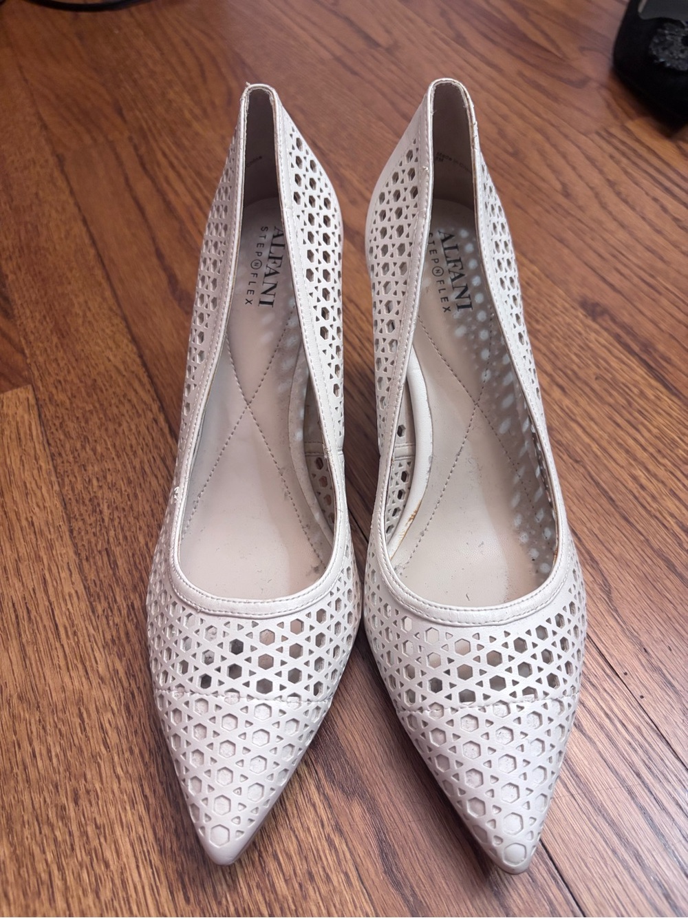 Alfani Women's Cream Laser-Cut Pointed Toe Heels